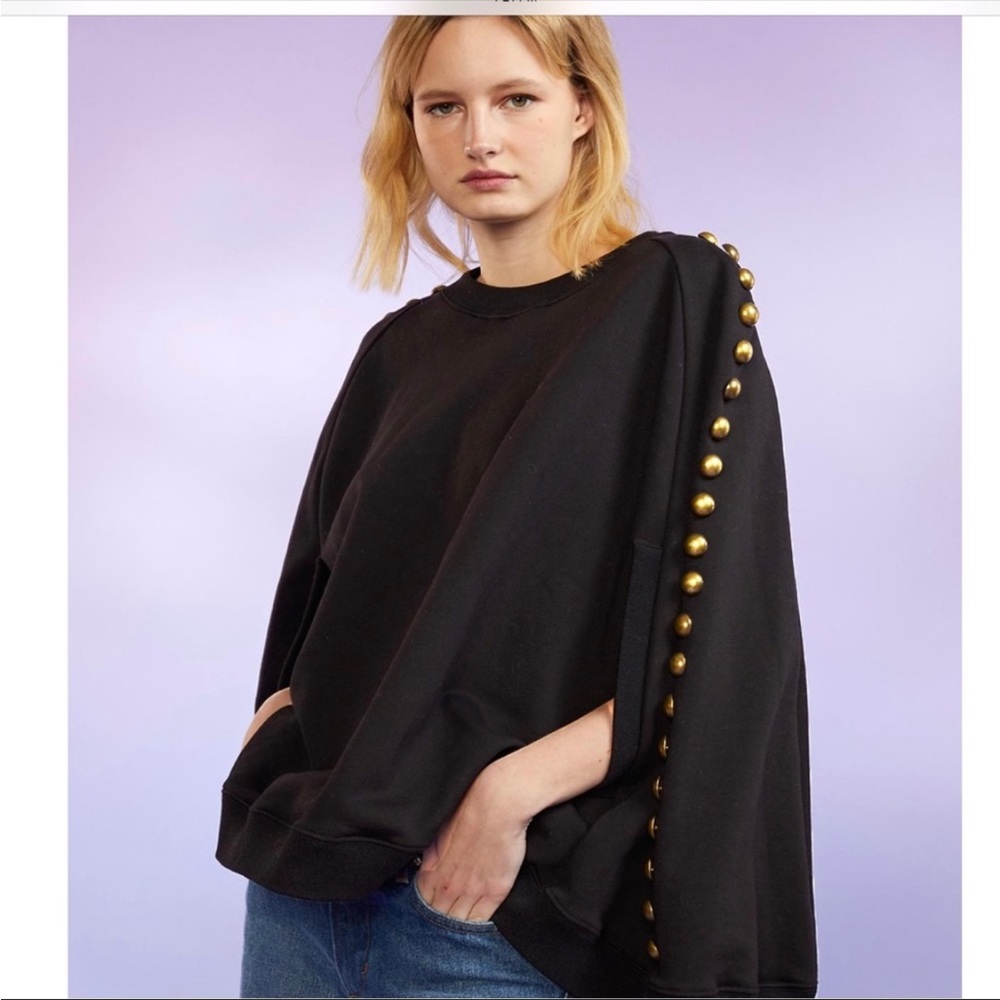 Cynthia Rowley “The Capelet” Studded Black Sweatshirt Sz M/L
